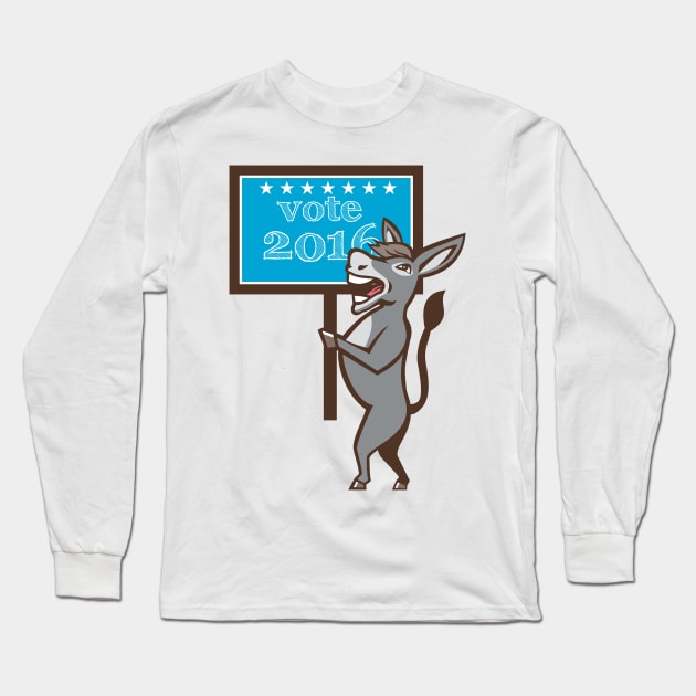 Vote 2016 Democrat Donkey Mascot Cartoon Long Sleeve T-Shirt by retrovectors